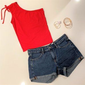 Jean Shorts & One Shoulder Crop Top